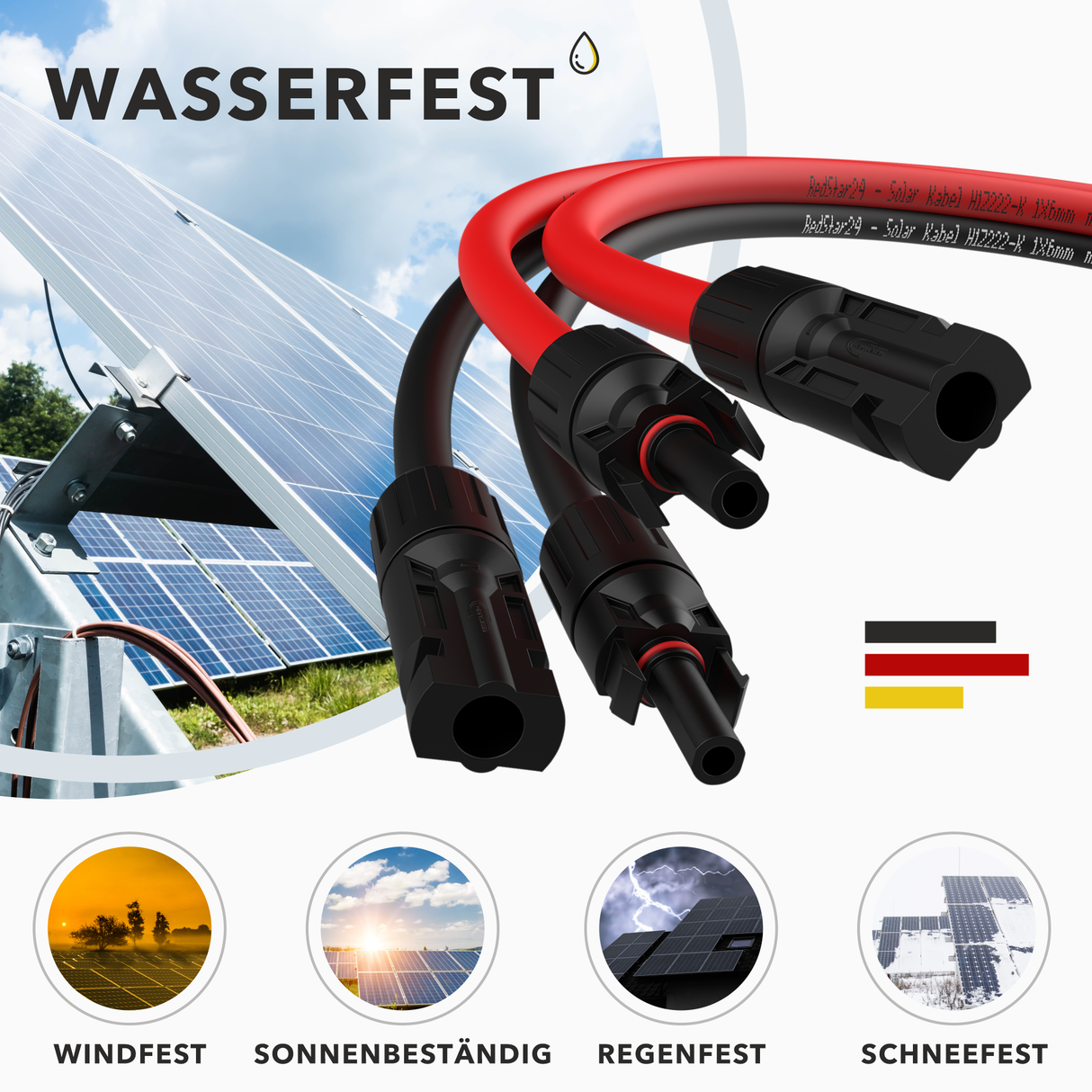 RedStar24 Solar Cable Extension 6mm² Set (Red + Black) – TÜV certified, UV-resistant, PV Cable IP68 for solar systems – 1m to 25m
