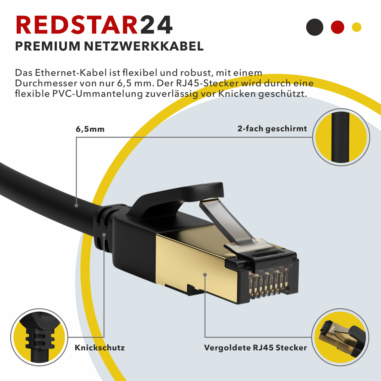 RedStar24 CAT 8 Patch Cable – S/FTP Ethernet LAN Cable RJ45 (0.25m–20m, Black/White, 40 Gbit/s, 2000 MHz)