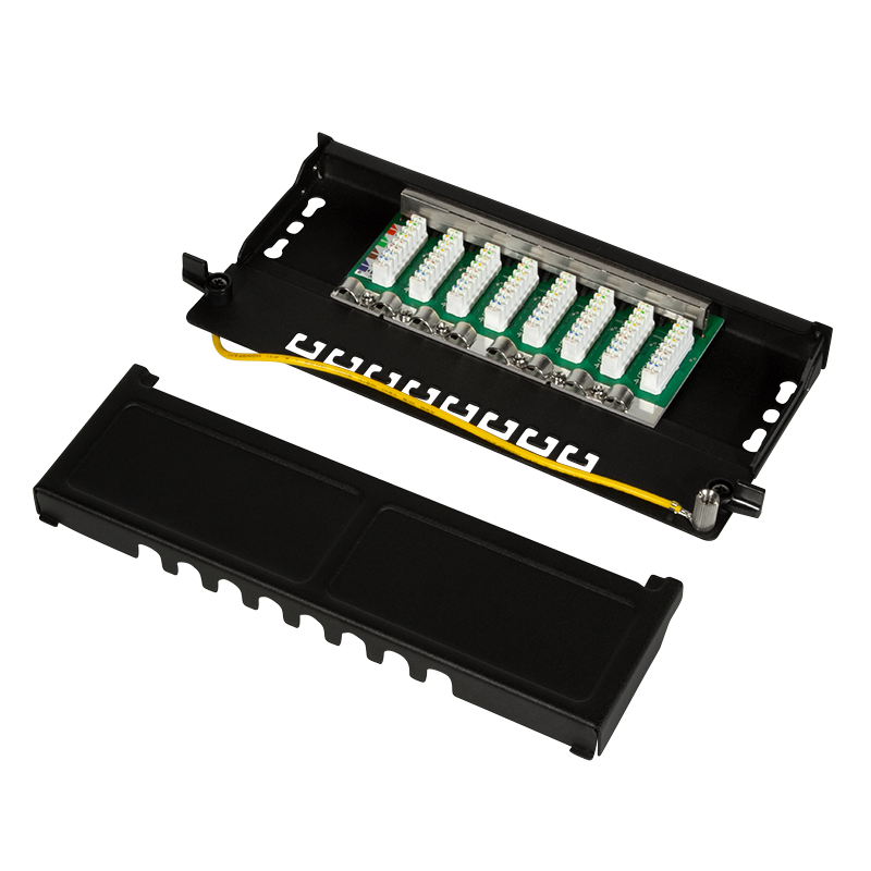 LogiLink Patch Panel Cat.6A – 8-Port RJ45, Shielded, Compact for Wall & Desktop Mounting, PoE/PoE+/PoE++, Black (RAL 9005)