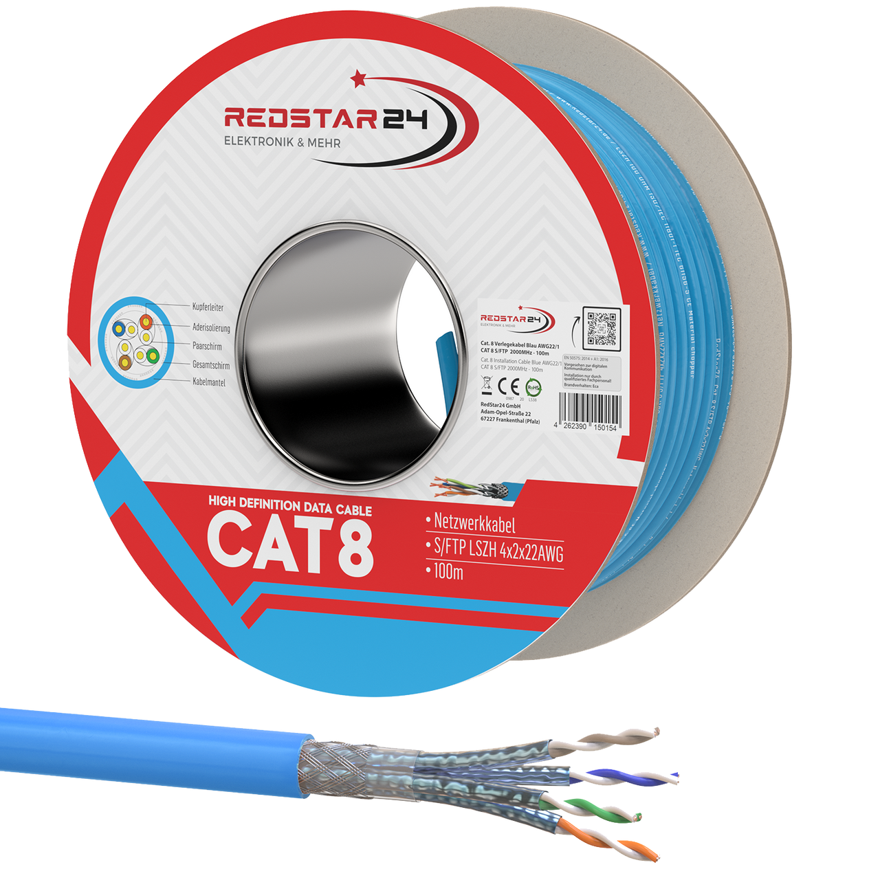 Verlegekabel Cat6/Cat6a/Cat7 – halogenfrei, CPR-konform – RedStar24