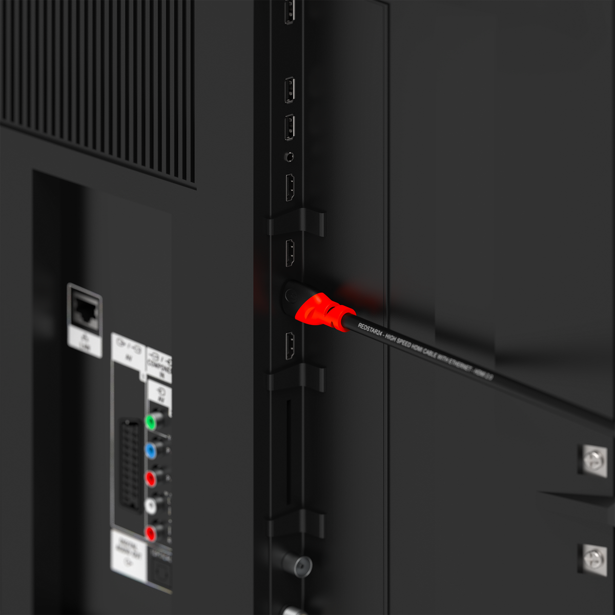 RedStar24 HDMI 2.0 Kabel – 4K Ultra HD @60Hz, Dolby Atmos, DTS:X, vergoldete Anschlüsse – Schwarz/Rot – 0,5m bis 5m