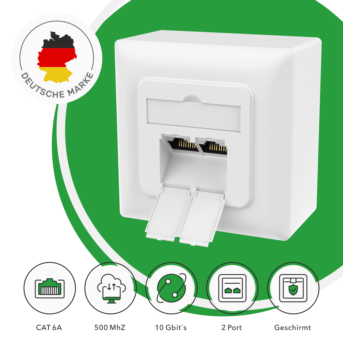 Geschirmte RJ45 LAN Dose Cat6A – Aufputz &amp; Unterputz – RedStar24