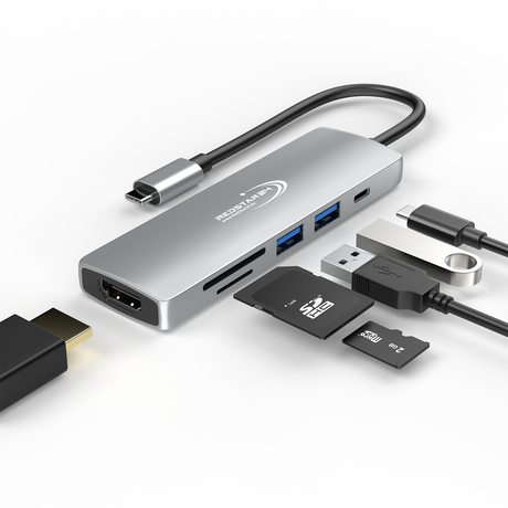 RedStar24 USB C Hub 6-in-1 Adapter in Space Grau – HDMI 4K &amp; USB 3.0 Ports