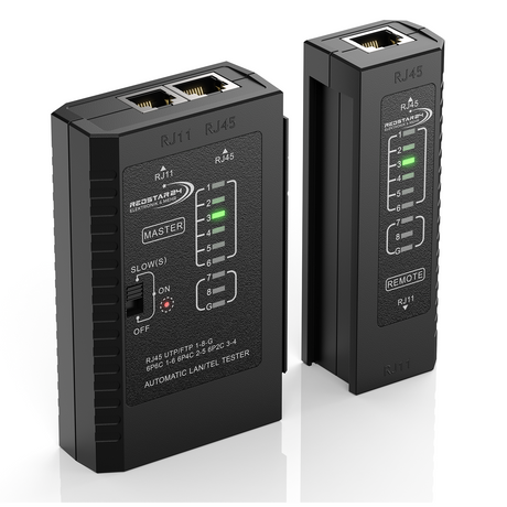 RedStar24 Netzwerktester – LAN Kabeltester für RJ45, RJ11, RJ12 &amp; CAT6–CAT8