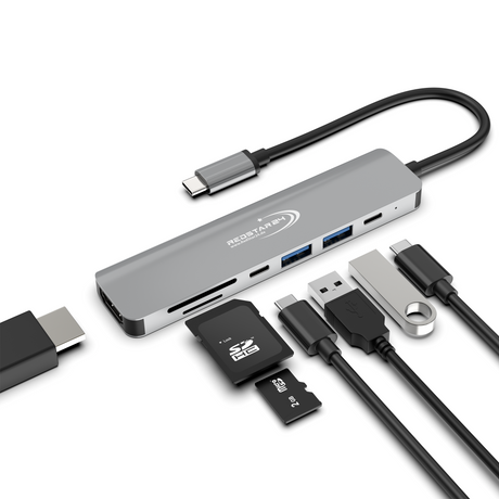 RedStar24 USB C Hub 7-in-1 Adapter – HDMI 4K &amp; USB 3.0 in Space Grau