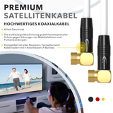 Câble d'antenne satellite RedStar24 135 dB – 2 fiches coudées F 90° – HDTV, DVB-S/S2, DVB-C, Internet par câble, UHD, plaqué or – Noir/Blanc – 1 m à 20 m