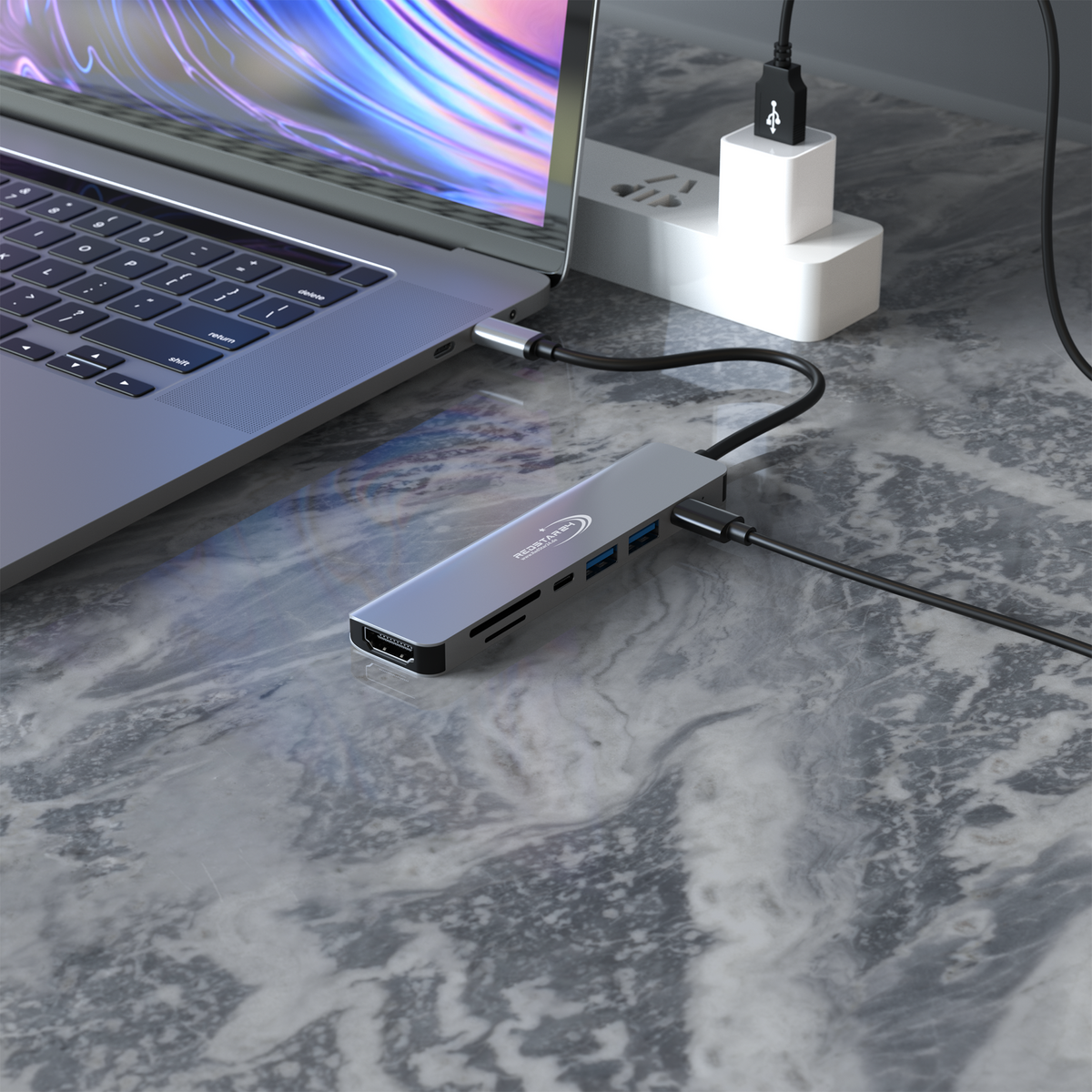 Kompakter RedStar24 USB C Hub in Space Grau – perfekt für Arbeit &amp; Entertainment