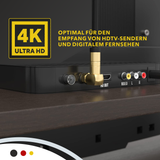Câble d'antenne satellite RedStar24 135 dB – 2 fiches coudées F 90° – HDTV, DVB-S/S2, DVB-C, Internet par câble, UHD, plaqué or – Noir/Blanc – 1 m à 20 m