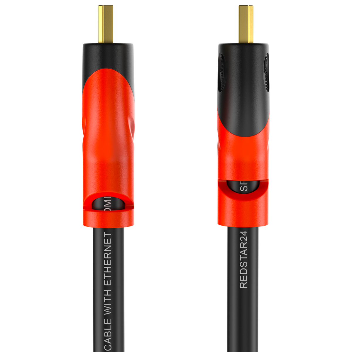 RedStar24 HDMI 2.0 Kabel – 4K Ultra HD @60Hz, Dolby Atmos, DTS:X, vergoldete Anschlüsse – Schwarz/Rot – 0,5m bis 5m