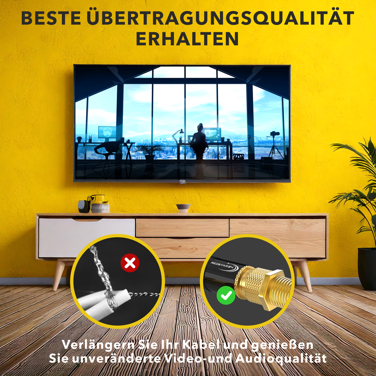 RedStar24 Connecteur F plaqué or – Coupleur F pour câble satellite et câble coaxial – Entièrement blindé – Lot de 2, 10 ou 100
