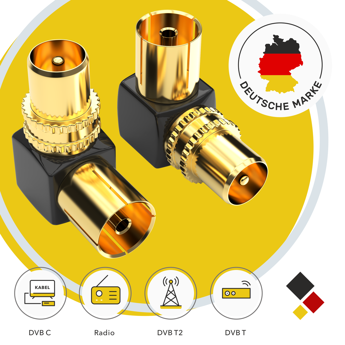 Koax Winkeladapter für TV und DVB-T2 HD – platzsparend