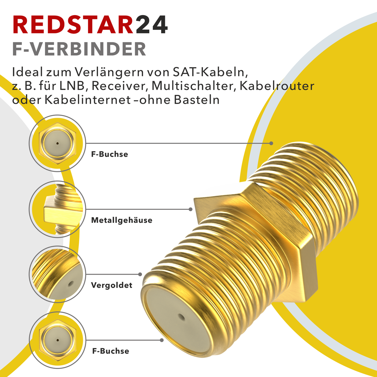 RedStar24 Komplett-Set F-Stecker &amp; F-Verbinder für UHD 4K SAT Empfang