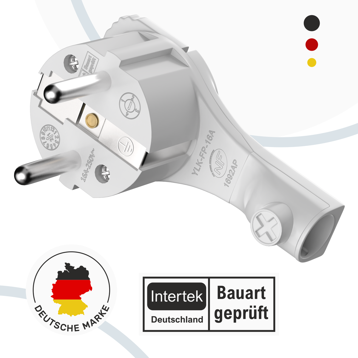 RedStar24 Schutzkontakt Winkelstecker extra flach 8 mm – Schuko Stecker CEE 7/7 mit Klapp-Griff – Weiß/Schwarz – 1er bis 10er Set