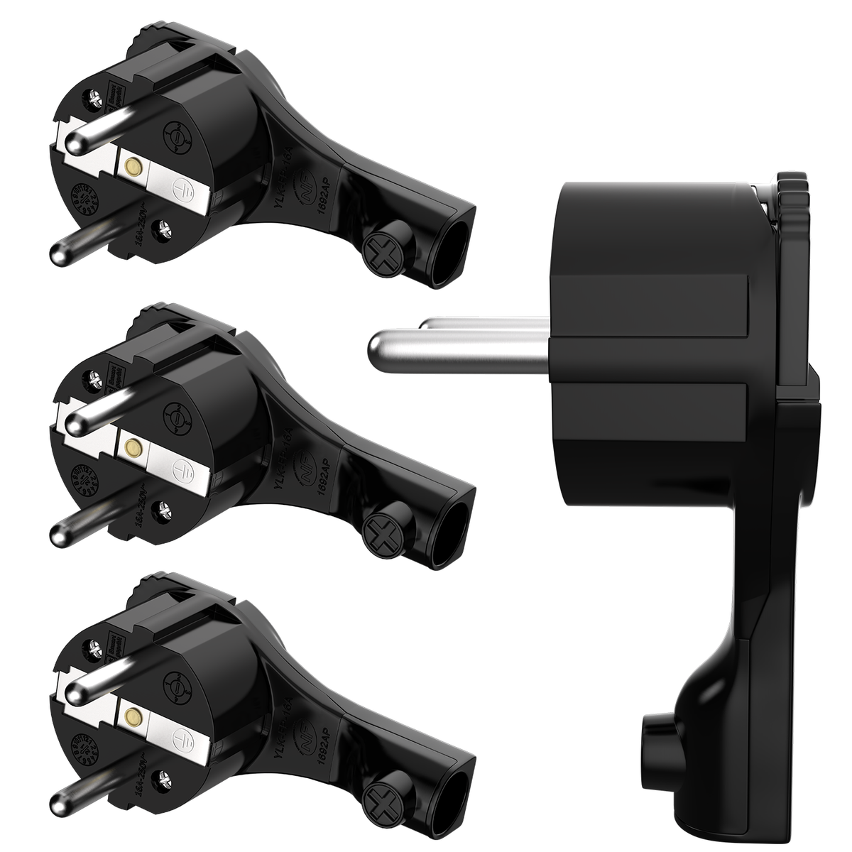 RedStar24 Schutzkontakt Winkelstecker extra flach 8 mm – Schuko Stecker CEE 7/7 mit Klapp-Griff – Schwarz – 1er bis 10er Set