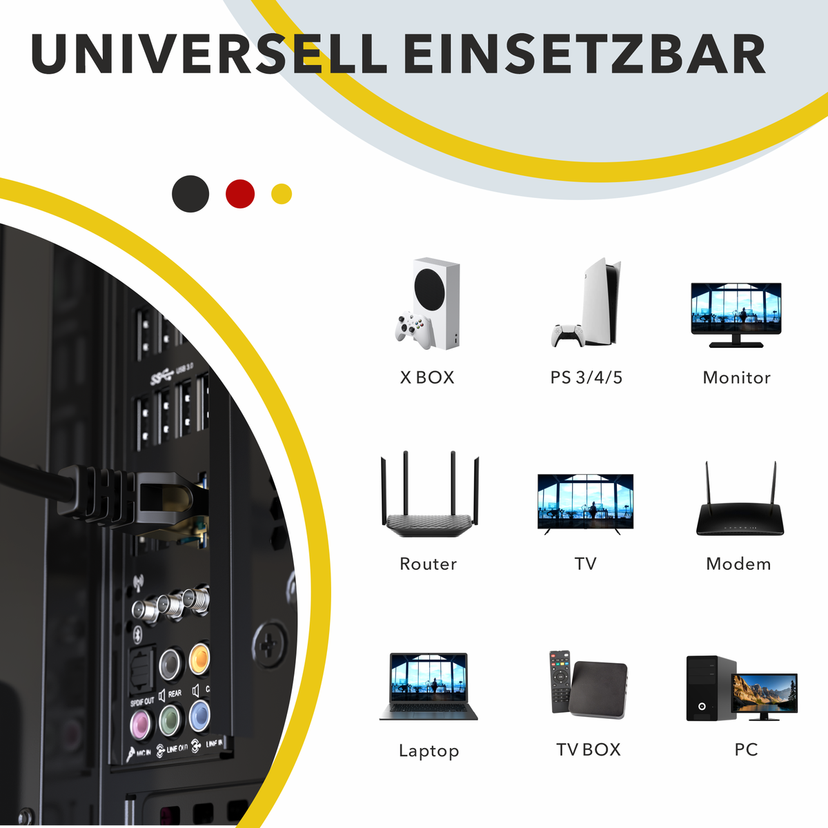 RedStar24 CAT 7 Patchkabel RJ45 – Ethernet LAN-Kabel, 0,25–20 m, Schwarz/Weiß, 10 Gbit/s, 600 MHz