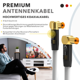 RedStar24 Antennenkabel 135 dB Koax Stecker-Buchse (Doppel-Winkel 90°) – HDTV, DVB-T2, Radio, DAB, 4K UHD, vergoldet – Schwarz/Weiß – 1m bis 30m