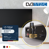 RedStar24 Antennenkabel 135 dB Koax Stecker-Buchse (Doppel-Winkel 90°) – HDTV, DVB-T2, Radio, DAB, 4K UHD, vergoldet – Schwarz/Weiß – 1m bis 30m