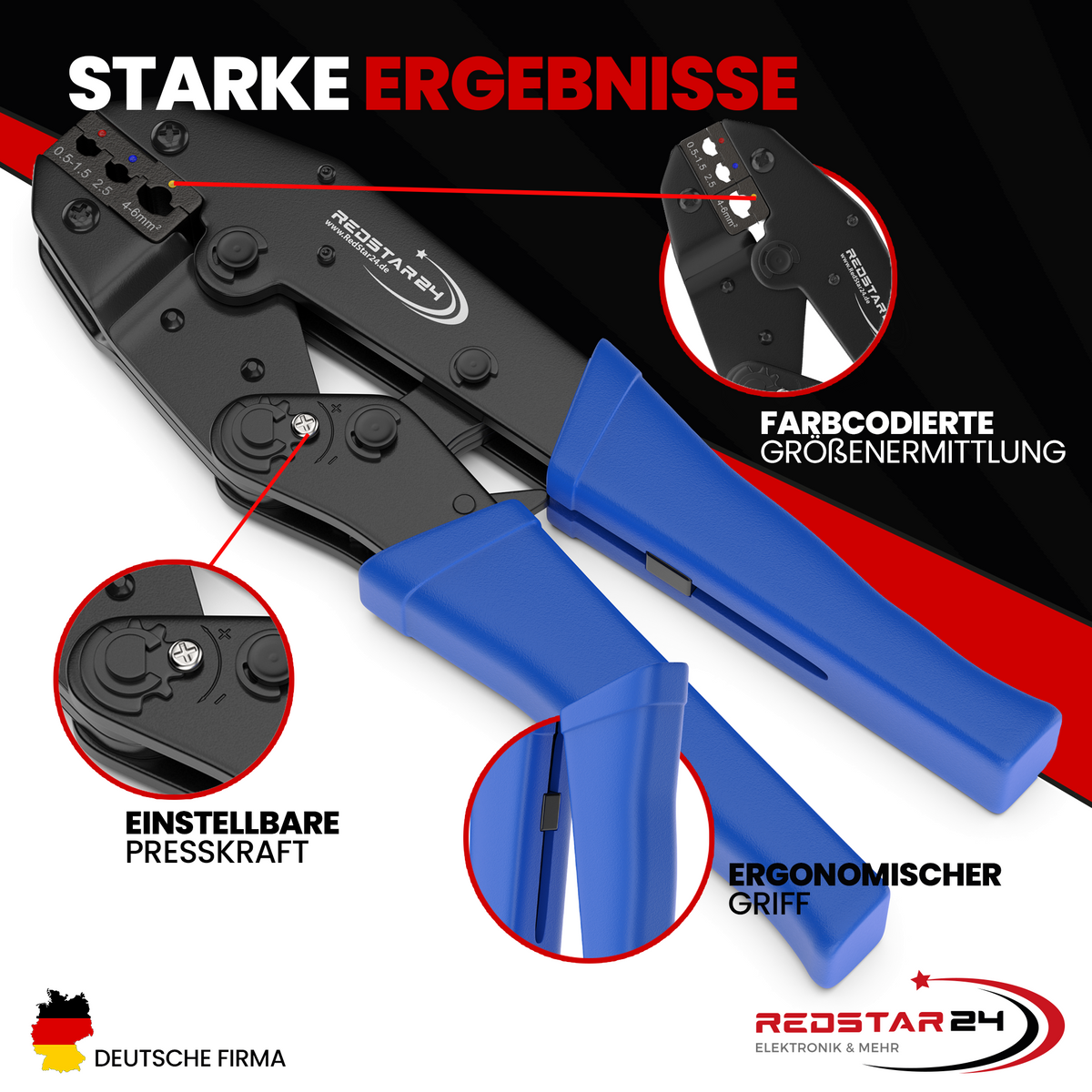 Ratschen-Crimpzange ergonomisch für Elektriker &amp; Heimwerker