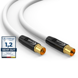 Câble d'Antenne TV Numérique 135 dB Câble Coaxial Mâle-Mâle PLAQUÉ OR HD 4K UHD 3D – Noir/Blanc – 1m à 30m