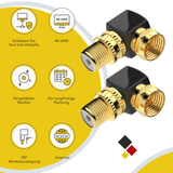 F-Stecker auf F-Buchse Winkeladapter – robust &amp; vergoldet