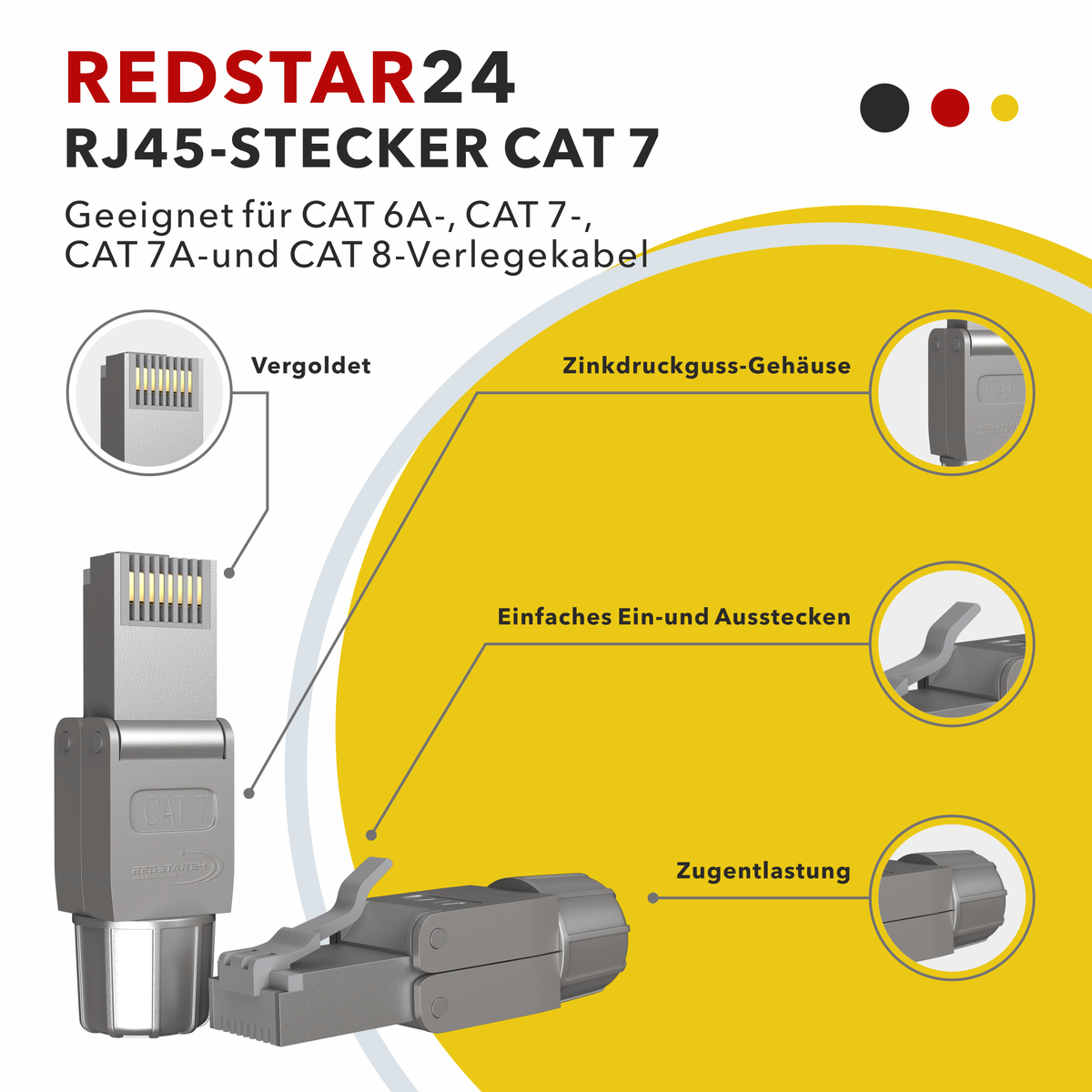 CAT 7 RJ45 Netzwerkstecker werkzeuglos Silber – geschirmter LAN Stecker für stabile Netzwerkverbindungen