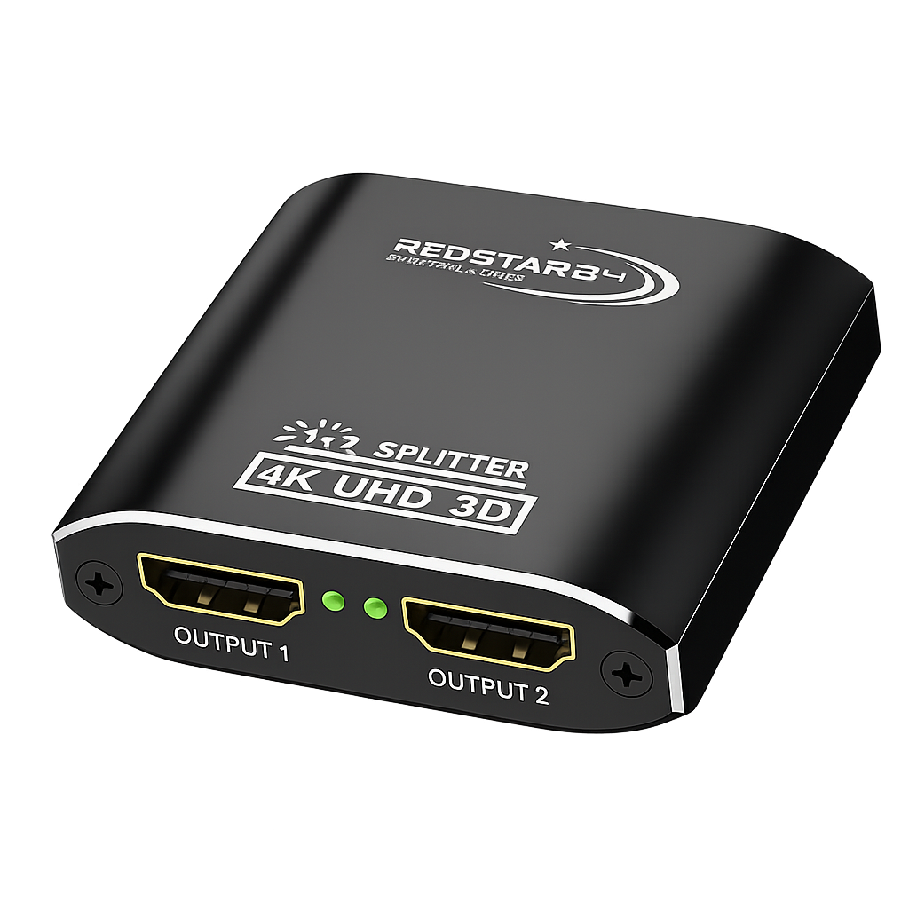 RedStar24 HDMI Splitter 1 In 2 Out – 4K@60Hz, 3D, Aluminium Gehäuse, HDCP kompatibel – HDMI Verteiler für TV, Beamer, Konsole