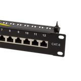 LogiLink Patch Panel Cat.6 – 12-Port RJ45, Shielded, 10-Inch Rack, Strain Relief, Black (RAL 7035)