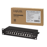 LogiLink Patch Panel Cat.6 – 12-Port RJ45, Shielded, 10-Inch Rack, Strain Relief, Black (RAL 7035)