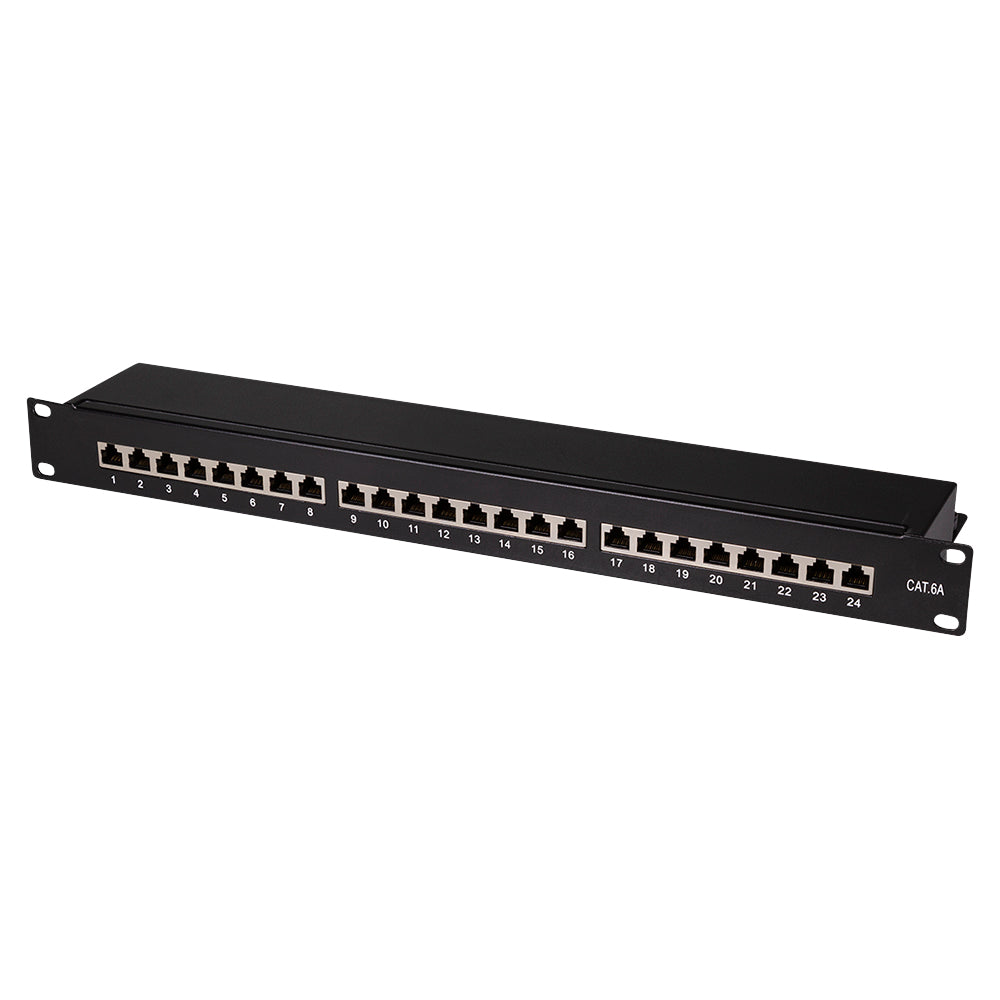 LogiLink patch panel Cat.6A - 24-port RJ45, shielded, 19 inch, PoE/PoE+/PoE++, black (RAL 9005)