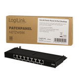 LogiLink Patch Panel Cat.6A – 8-Port RJ45, Shielded, Compact for Wall &amp; Desktop Mounting, PoE/PoE+/PoE++, Black (RAL 9005)