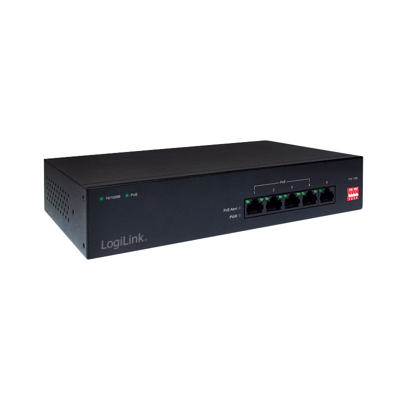 PoE Switch mit 5 RJ45 Ports &amp; 30 W pro Port – LogiLink
