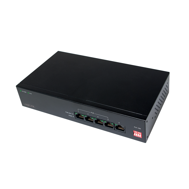 LogiLink 5-Port PoE Switch NS0098 - Fast Ethernet Switch with PoE+, 30 W per port, IEEE 802.3at/af, Plug &amp; Play