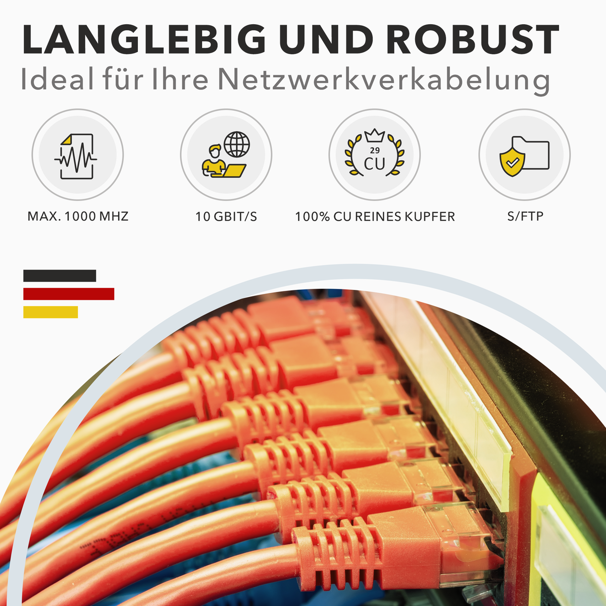 Cat7 Verlegekabel S/FTP 1000 MHz – Orange, LSZH (Eca), 23 AWG, PiMF