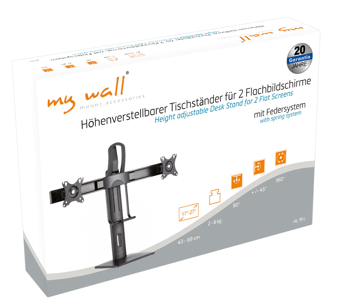 my wall Höhenverstellbarer Tischständer mit Federsystem für 2x Flachbildschirme (HL 19 L)