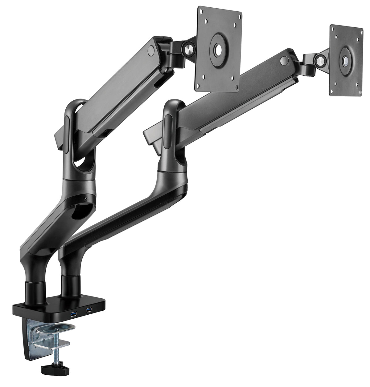 my wall Vollbeweglicher Tischhalter mit Federsystem & 2 USB-Anschlüssen für 2x Flachbildschirme (HL 22-2 L)