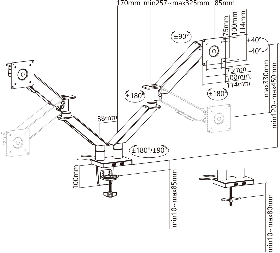 my wall Vollbeweglicher Tischhalter mit Gasdruckfeder für 2 Flachbildschirme (HL 25-2 L)