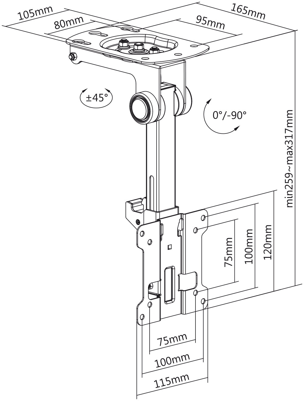 my wall Klappbarer Deckenhalter für Flachbildschirme (HL 45-1 L)