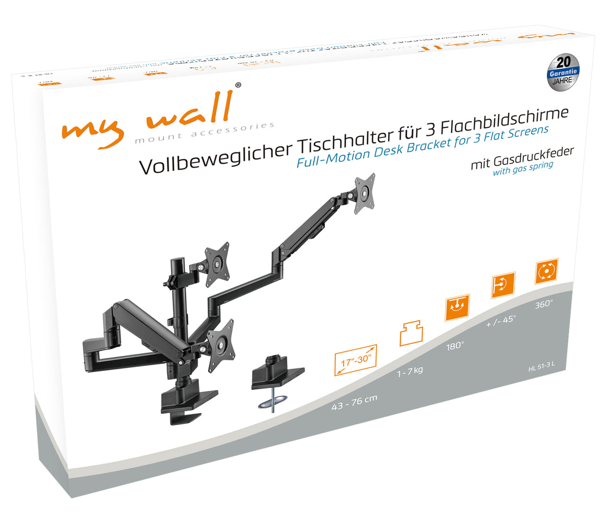 my wall Vollbeweglicher Tischhalter für 3 Flachbildschirme (HL 51-3 L)