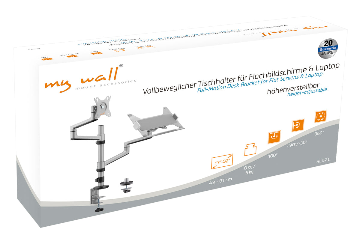 my wall Vollbeweglicher Tischhalter für Flachbildschirme & Laptop (HL 52 L)
