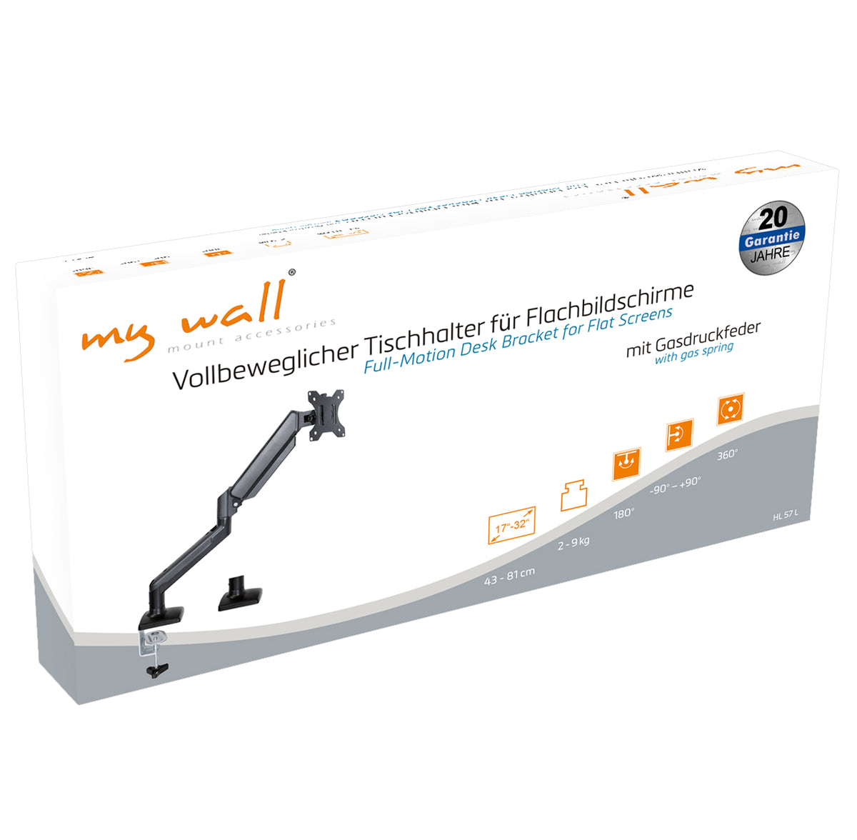 my wall Vollbeweglicher Monitorhalter mit Gasdruckfeder (HL 57 L)