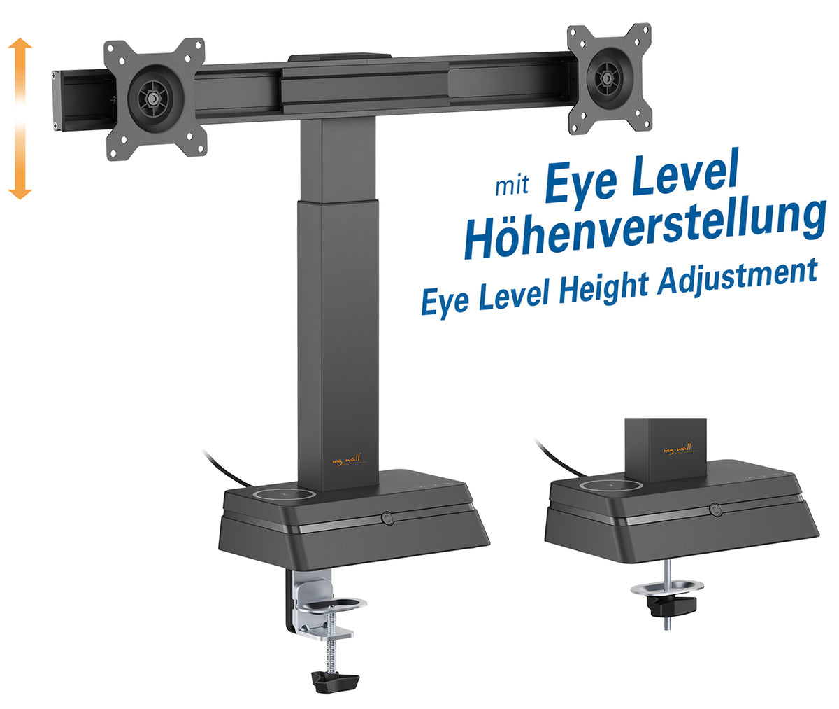 my wall Monitor Halterung für 2 Monitore mit Eye Level Höhenverstellung (HL 66-2 L)