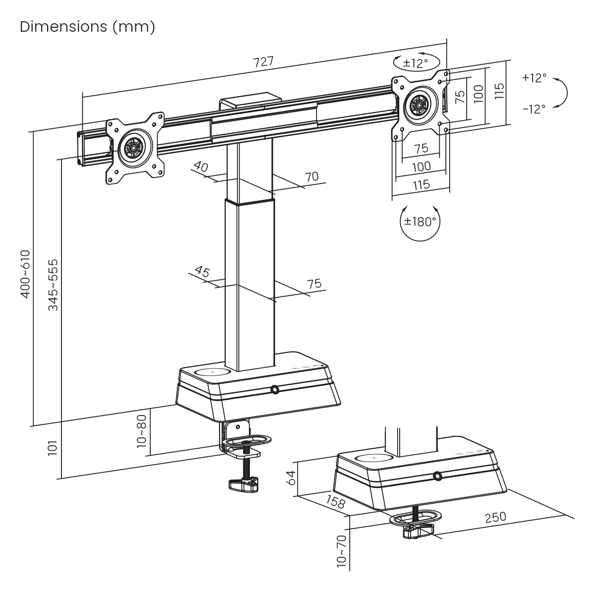 my wall Monitor Halterung für 2 Monitore mit Eye Level Höhenverstellung (HL 66-2 L)