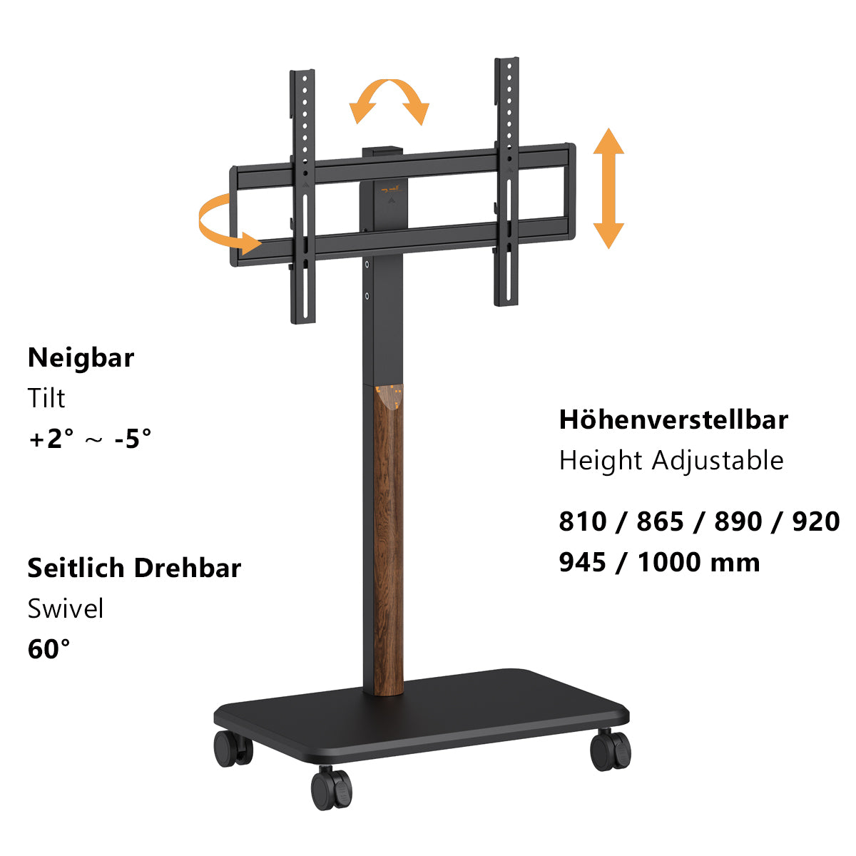 my wall TV Ständer mit Rollen höhenverstellbar (HP 126 L)