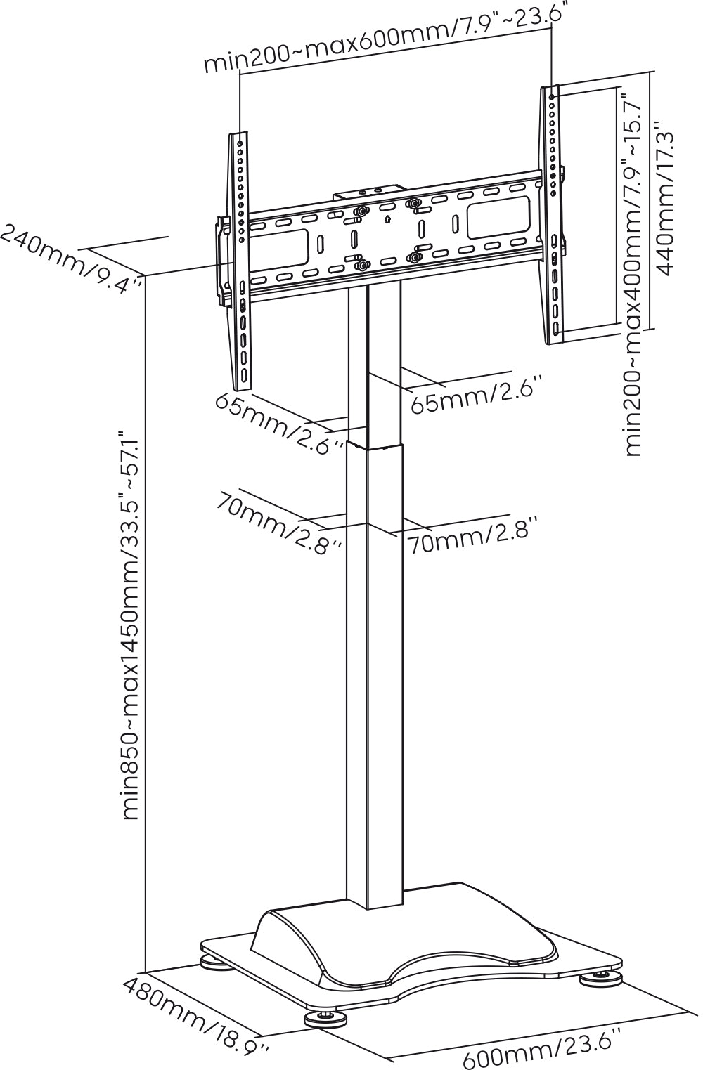 my wall Motorisierter, höhenverstellbarer Standfuß für Flachbildschirme, inkl. 4 Rollen (HP 62 L)