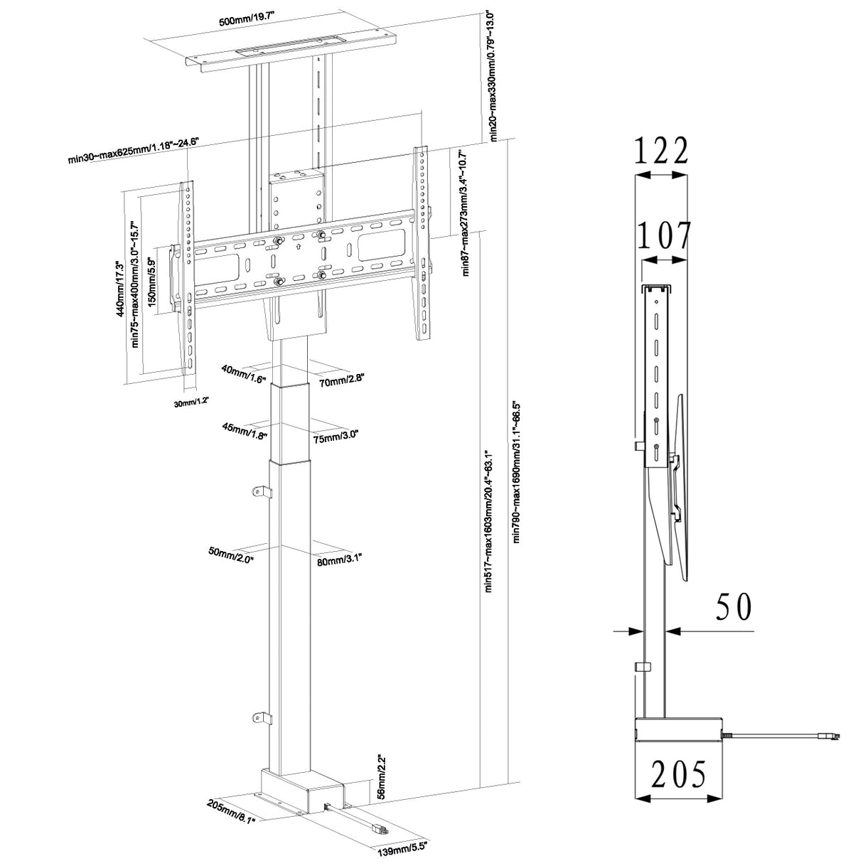 my wall Motorisierter TV-Lift zum Einbau in Möbel (HP 63-1 L)