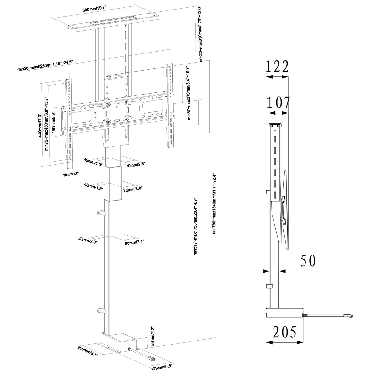 my wall Motorisierter TV-Lift zum Einbau in Möbel (HP 63-2 L)