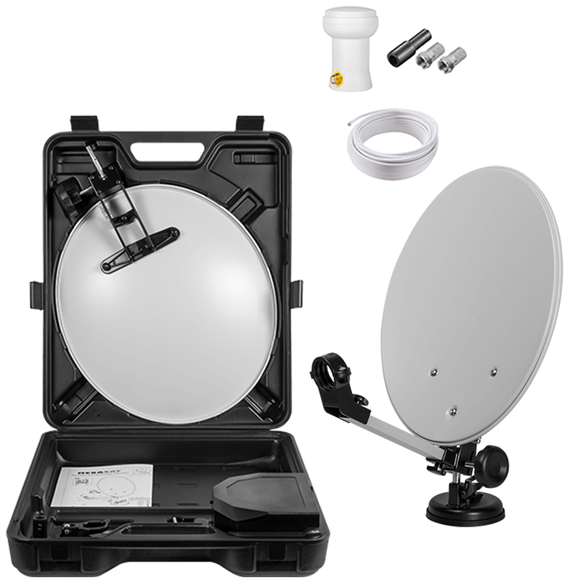 Camping SAT Anlage 35 cm Spiegel mit Single LNB und Transportkoffer – RedStar24